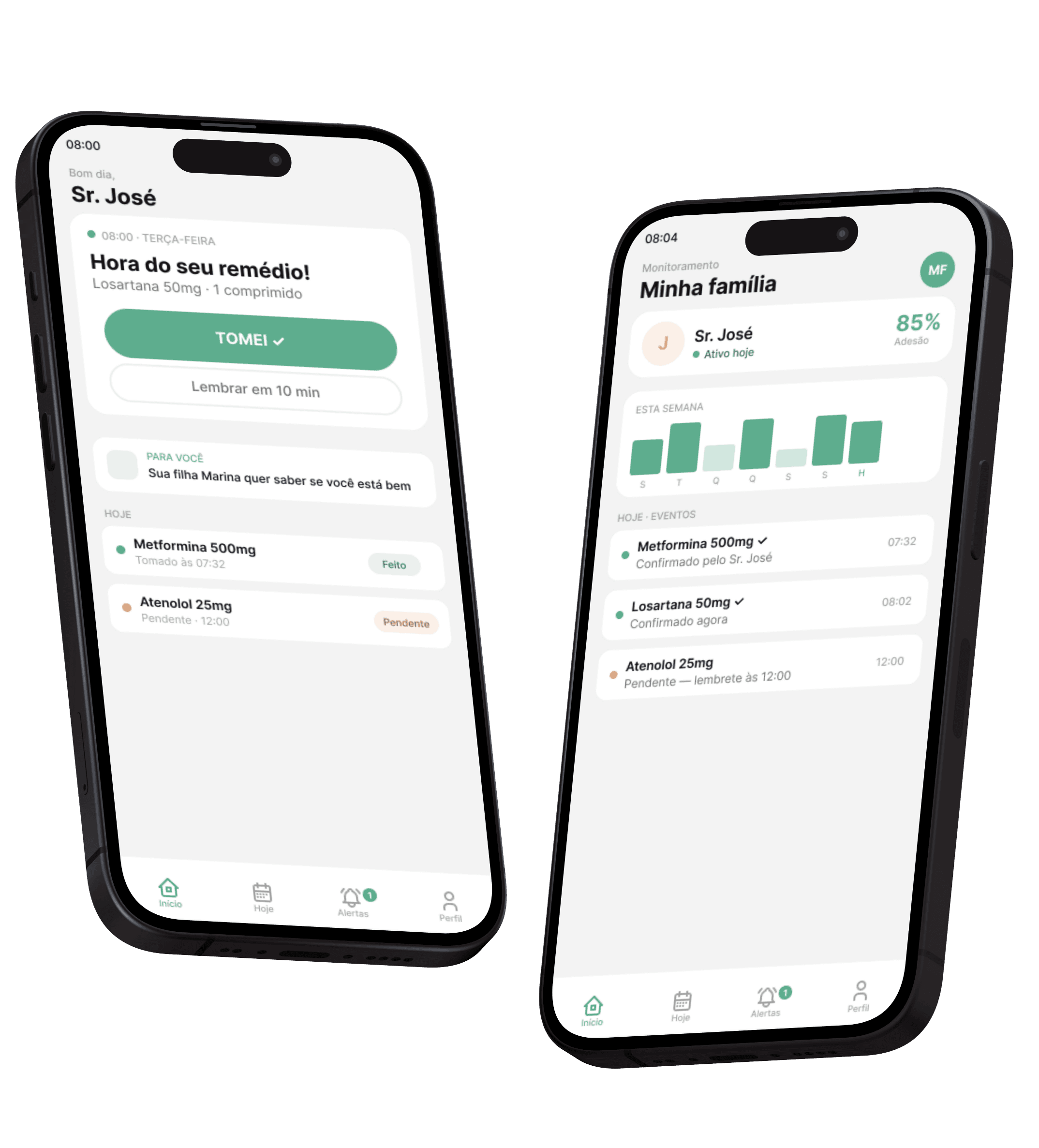Dois celulares mostrando o app SemprePorPerto